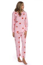 Long Sleeve Round Neck Peach Print Pajama Set - Image 7