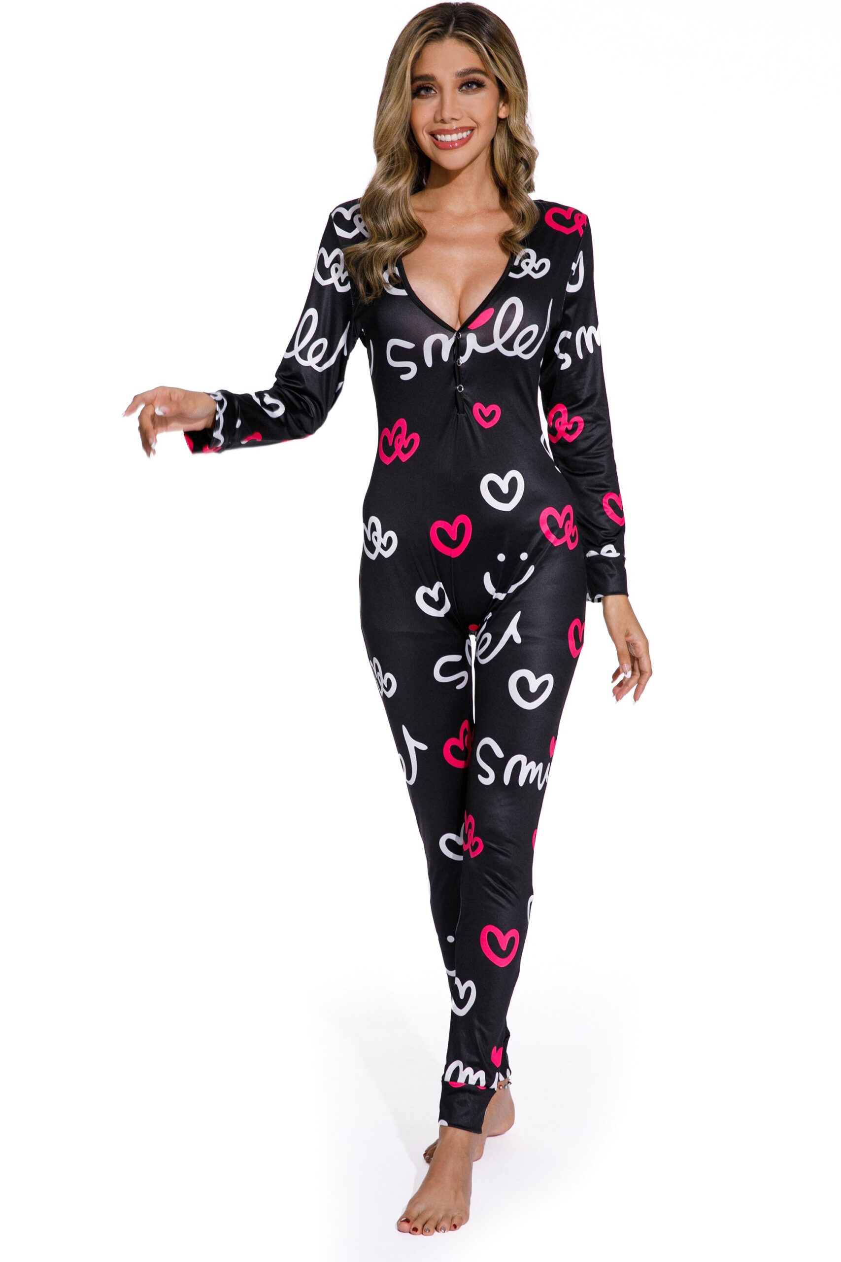 Long Sleeve Smiley Pajamas Jumpsuit - Image 6