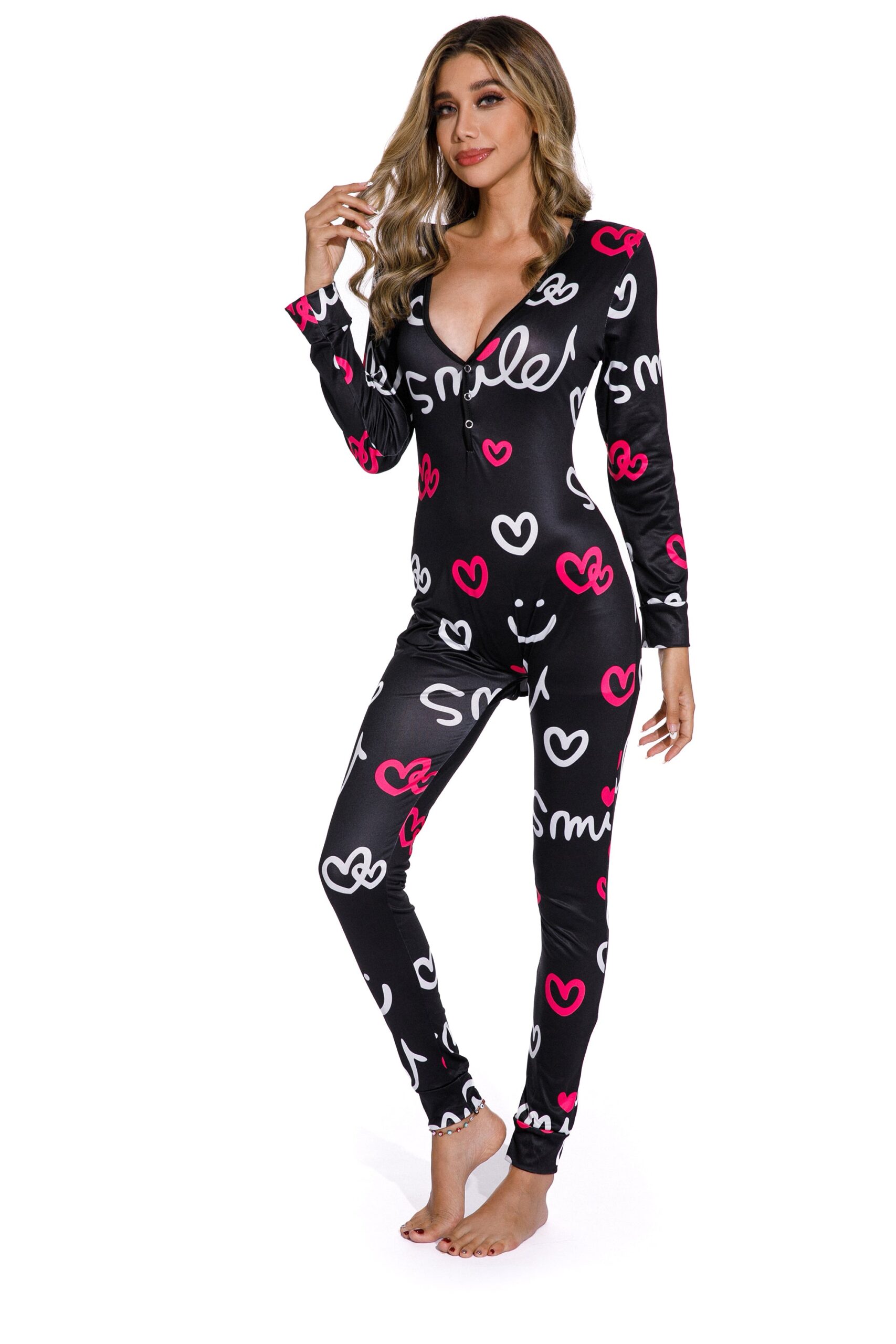 Long Sleeve Smiley Pajamas Jumpsuit - Image 7