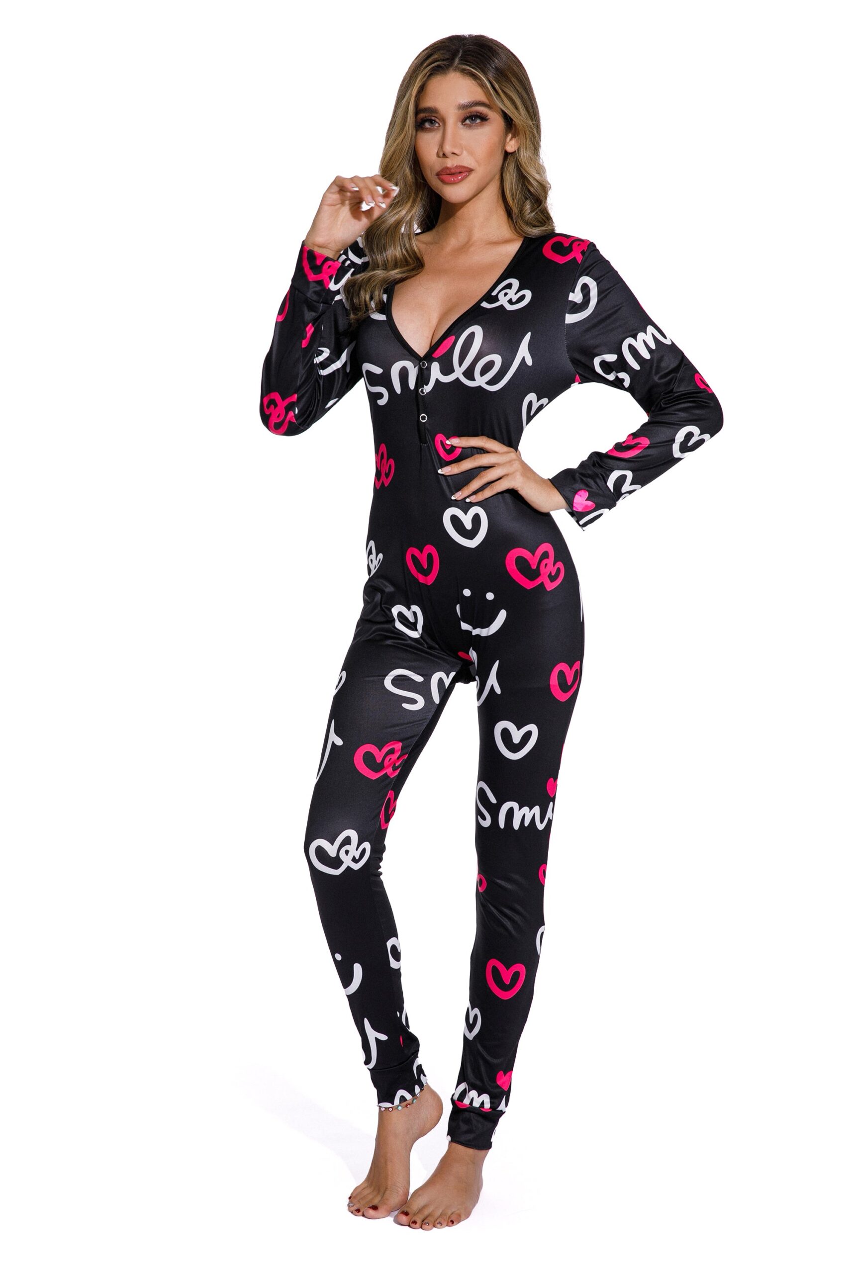 Long Sleeve Smiley Pajamas Jumpsuit - Image 2