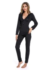 Black-Plus Size Women Pure Color Pajamas Jumpsuit - Image 5