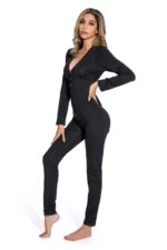 Black-Plus Size Women Pure Color Pajamas Jumpsuit - Image 6