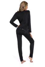 Black-Plus Size Women Pure Color Pajamas Jumpsuit - Image 7