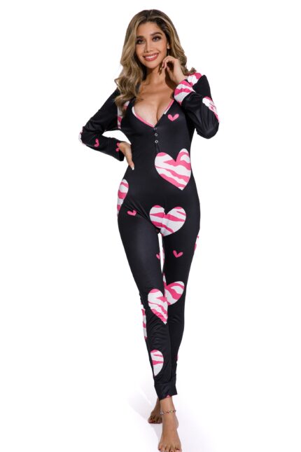 Long sleeve Love Print Pajamas Jumpsuit - Celino Corp.