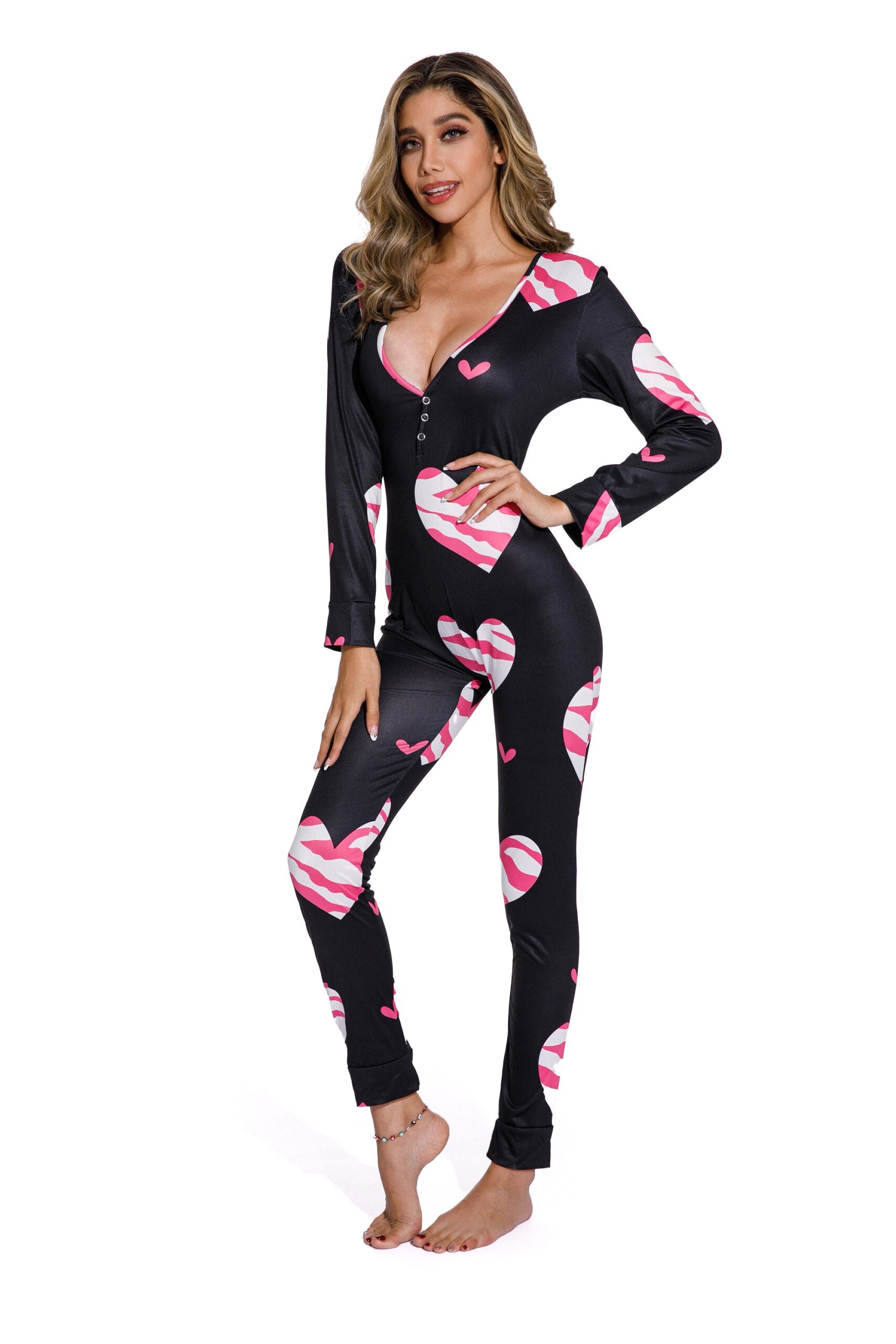Long sleeve Love Print Pajamas Jumpsuit - Celino Corp.