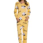Yellow -Long Sleeve  women Cartoon Sleepwear Set