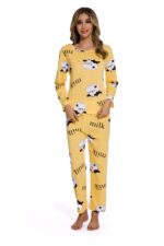 Yellow -Long Sleeve  women Cartoon Sleepwear Set - Image 4