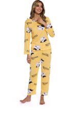 Yellow -Long Sleeve  women Cartoon Sleepwear Set - Image 2