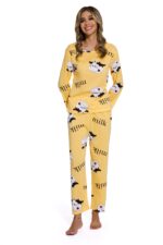 Yellow -Long Sleeve  women Cartoon Sleepwear Set - Image 5