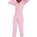Pink-Women Solid Color hooded one-piece pajamas