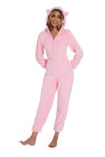 Pink-Women Solid Color hooded one-piece pajamas - Image 2