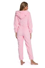 Pink-Women Solid Color hooded one-piece pajamas - Image 5
