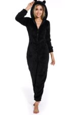 Black-Plus Size Winter Hooded Sleepwear for women