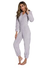 Grey-Women Long Sleeve Zipper pajamass Jumpsuit - Celino Corp.