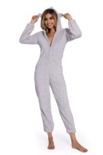 Grey-Women Long Sleeve Zipper pajamass Jumpsuit - Celino Corp.