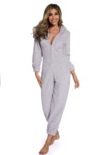 Grey-Women Long Sleeve Zipper pajamass Jumpsuit - Celino Corp.