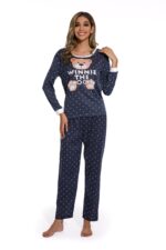 Ladies Round Neck Cartoon Bear Pajamas Set - Image 6