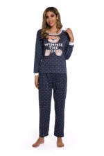 Ladies Round Neck Cartoon Bear Pajamas Set - Image 8