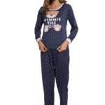 Ladies Round Neck Cartoon Bear Pajamas Set