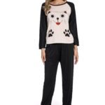 Long Sleeve Smiley Cat Print Sleepwear Set