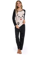 Long Sleeve Smiley Cat Print Sleepwear Set - Image 2