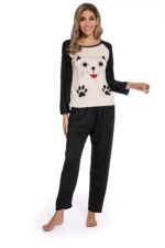 Long Sleeve Smiley Cat Print Sleepwear Set - Image 6