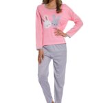 Pink-Cute Long eared rabbit Print Sleepsuit