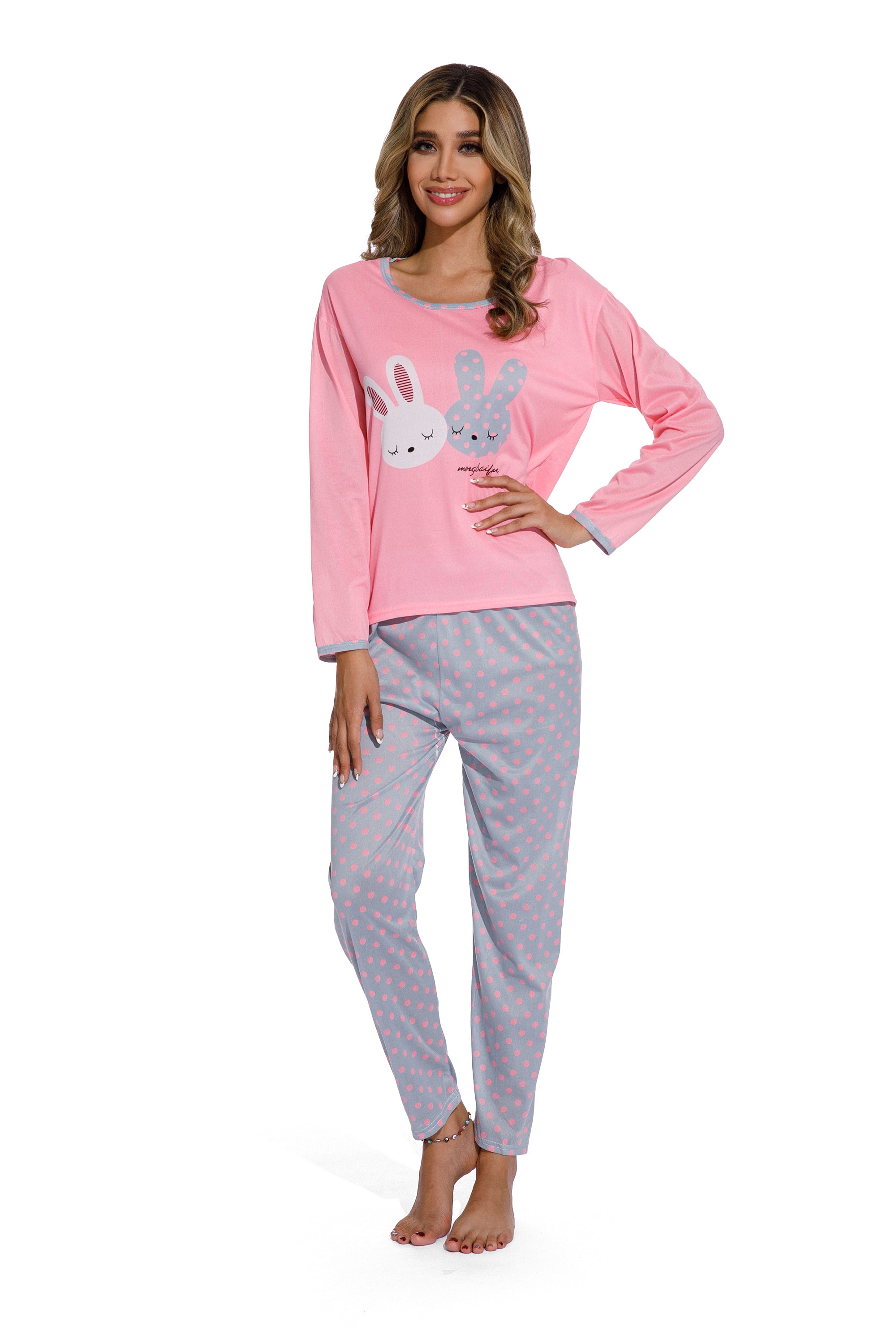 CELSLW025_1 Pink-Cute Long eared rabbit Print Sleepsuit - Image 1