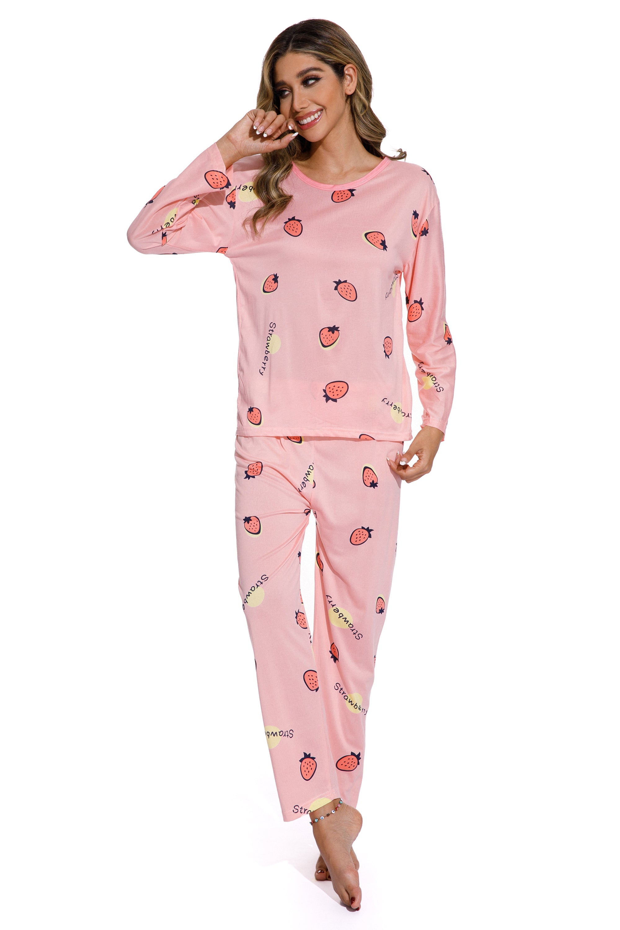 CELSLW026_1 2Piece Strawberry Print Pajamas Suit - Image 1