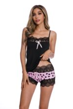 Black-Summer Women Sleeveless top and Shorts Sleepwear Suit - Image 6