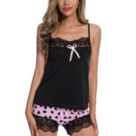 Black-Summer Women Sleeveless top and Shorts Sleepwear Suit
