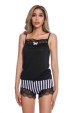 Black+Stripe-2Pice Women Sleeveless Sleepsuit - Image 4