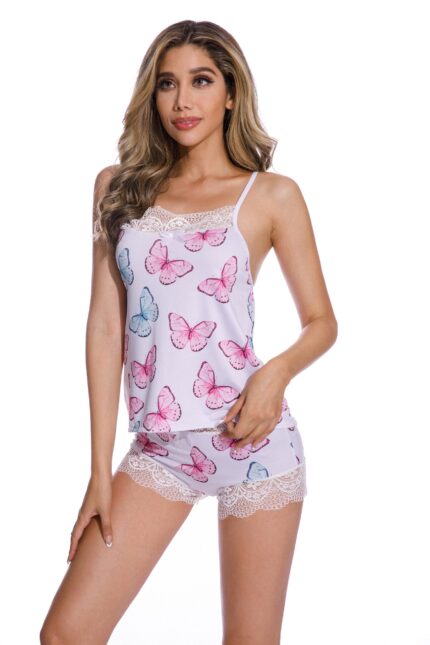 2 Piece fashionable ladies printed pajamas set