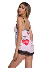 Pink-Plus size Cute Panda print women Sleepwear suit - Image 2