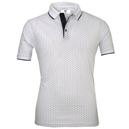 White With Black Dots Mens Slim Fit Polo Shirts - 100% Soft Cotton - Tailored Comfortable Fit