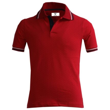 Red With Black Dots Mens Slim Fit Polo Shirts - 100% Soft Cotton - Tailored Comfortable Fit
