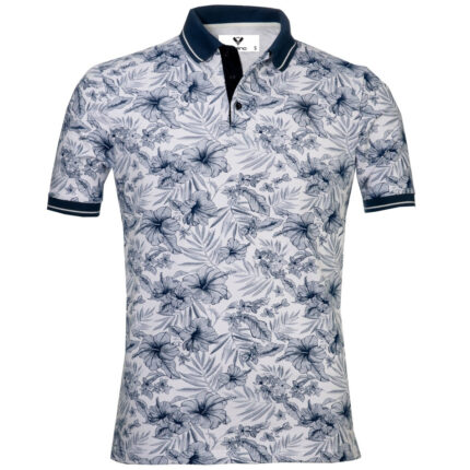 Dark Blue Floral Mens Slim Fit Polo Shirts - 100% Soft Cotton - Tailored Comfortable Fit - Celino Corp.