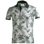 White with Green Floral Mens Slim Fit Polo Shirts - 100% Soft Cotton - Tailored Comfortable Fit - Celino Corp.