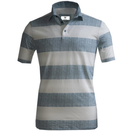 White and Faded Blue Striped Mens Slim Fit Polo Shirts - 100% Soft Cotton - Tailored Comfortable Fit - Celino Corp.