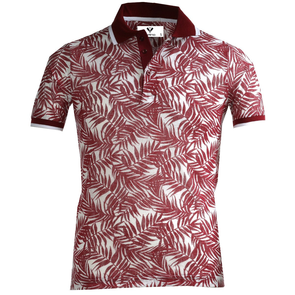 CEMP0146 White and Red Floral Mens Slim Fit Polo Shirts - 100% Soft Cotton - Tailored Comfortable Fit - Image 1