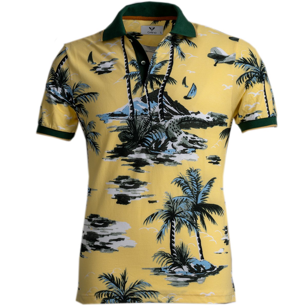 CEMP0152 Yellow Beach Mens Slim Fit Polo Shirts - 100% Soft Cotton - Tailored Comfortable Fit - Image 1