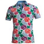 White Colorful Floral Mens Slim Fit Polo Shirts - 100% Soft Cotton - Tailored Comfortable Fit