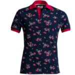 Navy Blue Colorful Floral Mens Slim Fit Polo Shirts - 100% Soft Cotton - Tailored Comfortable Fit - Celino Corp.