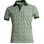 White and Green Floral Mens Slim Fit Polo Shirts - 100% Soft Cotton - Tailored Comfortable Fit - Celino Corp.