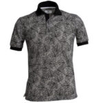 Grey Floral Mens Slim Fit Polo Shirts - 100% Soft Cotton - Tailored Comfortable Fit