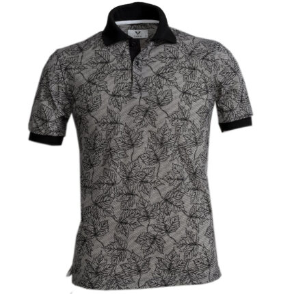 Grey Floral Mens Slim Fit Polo Shirts - 100% Soft Cotton - Tailored Comfortable Fit