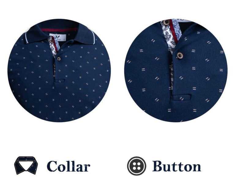 Dark Blue With White Dots Mens Slim Fit Polo Shirts - 100% Soft Cotton - Tailored Comfortable Fit - Celino Corp.