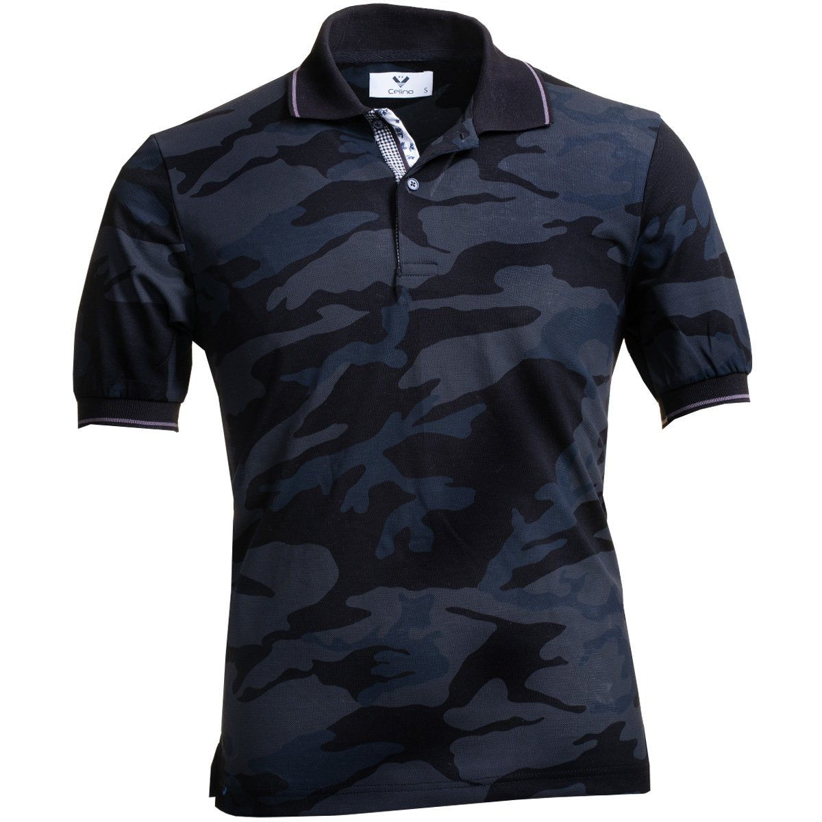 CEMP0171 Black Camouflage Mens Slim Fit Polo Shirts - 100% Soft Cotton - Tailored Comfortable Fit - Image 1