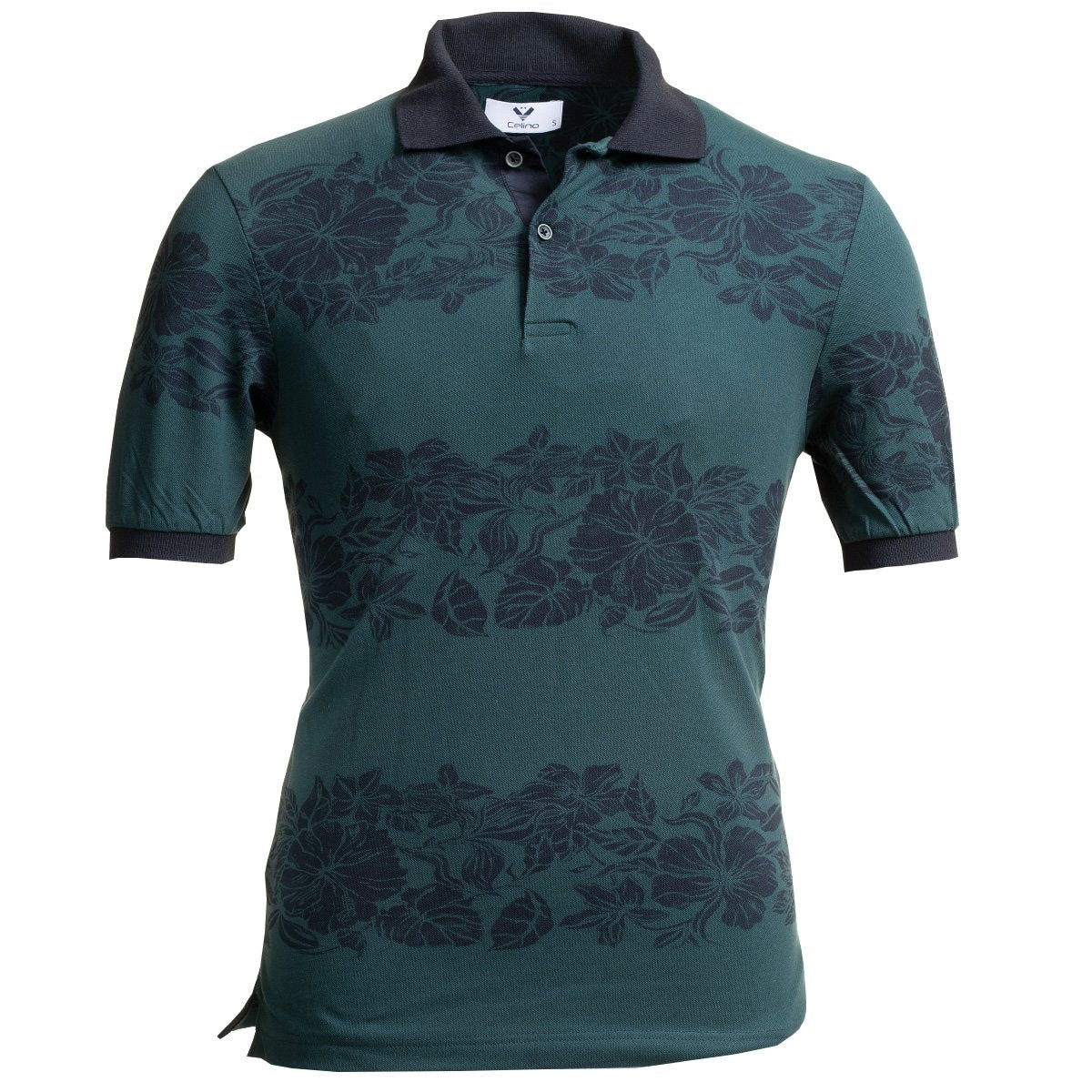 CEMP0177 Dark Grey Floral Pattern Mens Slim Fit Polo Shirts - 100% Soft Cotton - Tailored Comfortable Fit - Celino Corp.