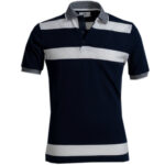 Navy Blue and White Lines Mens Slim Fit Polo Shirts - 100% Soft Cotton - Tailored Comfortable Fit